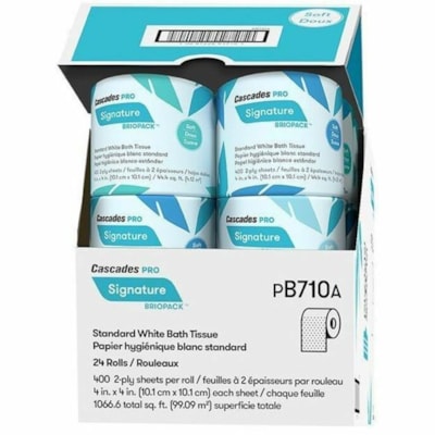 Cascades PRO Signature Bathroom Tissue - 2 Ply - 4" (101.60 mm) Width x 4" (101.60 mm) Length - 400 Sheets/Roll - White - Paper - 24 Rolls Per Pack 4 SHEET  400 SHEETS/ROLL  2PLY 