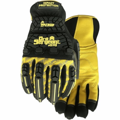WORK ARMOUR Drill Sergeant Work Gloves - Impact Protection - Large Size - Black, Yellow - Impact Resistant, Durable, Soft, Reinforced Finger, Reinforced Knuckle, Heavy Duty, Snug Fit, Elastic Wrist - For Construction, Industrial, Landscaping, Critical Environment - 1 / Unit DEERSKIN LEATHER PALM SIZE LARGE