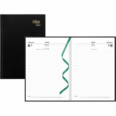 Letts 2026 Standard 12-Month Daily Planner - January to January - 8-1/4" x 5-7/8" - Black - English - Standard - Daily - 13 Month - January 2026 to December 2026 - 1 Day Single Page Layout - A5 - 5 53/64" (148.08 mm) x 8 1/4" (209.55 mm) Sheet Size - White Sheet - Perfect - Desk - Black - Paper - Le  