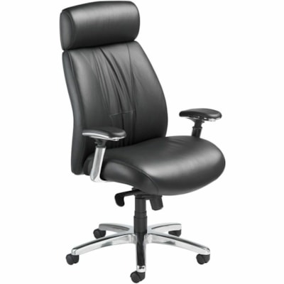 Nightingale Presider Executive High-Back Leather Chair, Grey with Chrome Base - Leather Seat Material - Leather Back Material - High Back - 5-star Base - Chrome - Leather - Armrest BLACK 