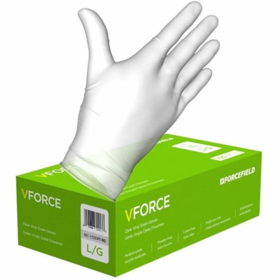 Forcefield VForce Vinyl Disposable Examination Gloves (Case of 1000 Gloves) - 5 mil (0.13 mm) Thickness - X-Large Size - Vinyl - Clear - Non-sterile, Comfortable - For Examination, Medical - 1000 / Case - 100 / Box CLASS 2 MEDICAL DEVICE 100/BOX CARTON OF 10 BOXES