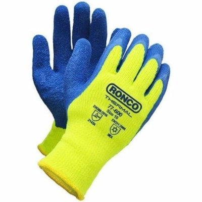 RONCO - Gants de travail thermiques enduits de latex THERMAL - longueur de gant 11,02 po (280 mm) - Frottement Protection - Latex froissé Revêtement - 10 Numéro de format - X-Grande Taille - Acrylique - Jaune, Bleu - Résistant au froid, Excellente adhérence, Souple, L&eac  