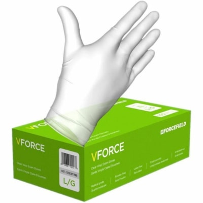 Forcefield VForce Vinyl Disposable Examination Gloves (Case of 1000 Gloves) - 5 mil (0.13 mm) Thickness - Large Size - For Right/Left Hand - Vinyl - Clear - Latex-free, Textured, Non-sterile - For Medical, Examination - 1000 Case - 100 / Box CL 2 MEDICAL GRADE 100/BOX 