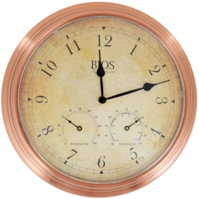 BIOS Medical Weather 3-in-1 Outdoor Clock - Brown Case - Metal METAL CONSTRUCTION WEATHER RESISTANT