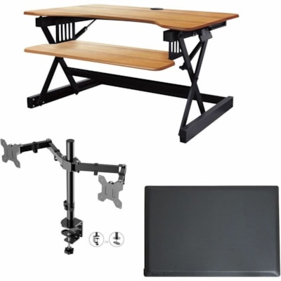 Rocelco 40"W-20"H Desk Riser-Double Monitor arm-Anti fatigue Mat ouble monitor arm-Anti fatigue  mat