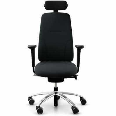 ergoCentric Task Chair Polish Aluminum Base - 5-star Base - Black ADJUSTABLE WITH HEADREST 