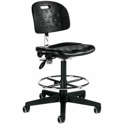 Global Minotaur Industrial Operator Stool, Black - Polyurethane Seat Material - Black Back Color - Polyurethane Back Material - Chrome Frame Color - Low Back - Black - Polyurethane  