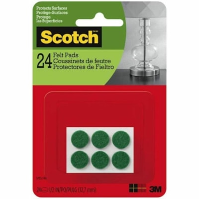 Scotch Felt Pad - Round - Green - 24/Pack SELFSTICK  SIZE0.5 IN (1.27CM) 