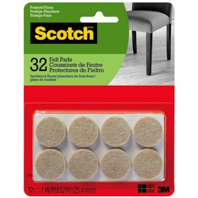 Scotch Felt Pad - Round - Beige - Polyester - 32/Pack SIZE 1 IN (2.54 CM) 