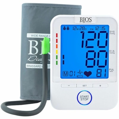 BIOS BD201 Blood Pressure Monitor - For Blood Pressure - Memory Storage, Time Function, Date Function, BP Level Indicator, Irregular Heartbeat Detection, Average Function, Low Battery Indicator, Backlit Digital Display LARGE DIGITS  DIGITAL BLUE 