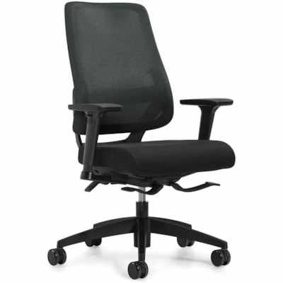 Global Sora Mid-Back Synchro-Tilter Chair, Black, Fabric Seat/Mesh Back - Fabric Seat Material - Blue Back Color - Mesh Back Material - Black Frame Color - Mid Back - 5-star Base - Black - Armrest MEDIUM BACK  ADJUSTABLE ARM MESH BACK AND UPHOLSTERED SEAT