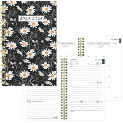 Brownline Academic Weekly Planner Blossom 2024-2025, Bilingual, CA114BPG - Academic - Weekly, Monthly - 13 Month - July 2024 to July 2025 - 1 Week Double Page Layout - 5" (127 mm) x 8" (203.20 mm) Sheet Size - Twin Wire - Paper - Blossom Blue Poly Cover - Monthly Planner, Ruled, Sticker Sheet, Tear-  