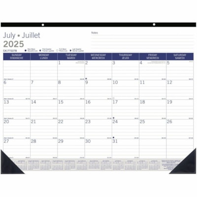 Blueline 2025-2026 DuraGlobe 13-Month Academic Desk Pad/Calendar - July to July - 22" x 17" - Bilingual - Academic - Monthly - 13 Month - July 2025 to July 2026 - 1 Month Single Page Layout - 22" (558.80 mm) x 17" (431.80 mm) Sheet Size - 2 x Holes - Desk Pad - Bamboo Fiber, Paper, Chipboard - Holid  