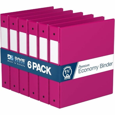 Davis Group Premium Economy, Round Ring, Binder, 6 Pack (Pink, 1.5") - Letter - 8 1/2" (215.90 mm) x 11" (279.40 mm) Sheet Size - 275 Sheet Capacity - 3 x 1.50" (38.10 mm) Ring(s) - Fastener(s): Round Ring - Pocket(s): 2, Internal - Polypropylene - Pink - 6.25 lb (2834.95 g) - Spine Label, PVC-free   