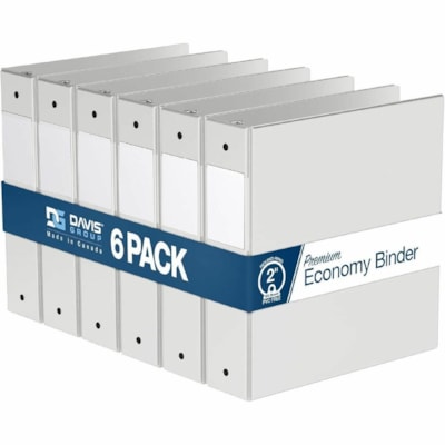 Davis Group Premium Economy, Round Ring, Binder, 6 Pack (White, 2") - Letter - 8 1/2" (215.90 mm) x 11" (279.40 mm) Sheet Size - 400 Sheet Capacity - 3 x 2" (50.80 mm) Ring(s) - Fastener(s): Round Ring - Pocket(s): 2, Internal - Polypropylene - White - 7.60 lb (3447.30 g) - Spine Label, PVC-free - 6  