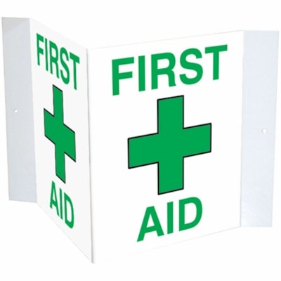 Safety Media 3D First Aid Plastic Sign - Print/Message "First Aid (Cross Symbol)" - 5" (127 mm) Width x 6" (152.40 mm) Height - Rectangular Shape - Green Print/Message Color - Mounting Hole, Pre-printed - Indoor, Outdoor, Wall, First Aid, Sign - Plastic - 1 / Unit SELF ADHESIVE  MOUNTING UV RESISTANT PRINTING