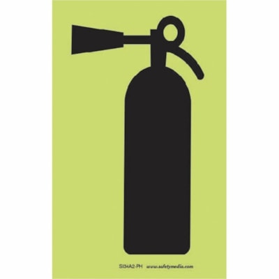 Safety Media - Print/Message "Fire Extinguisher Symbol" - Durable, Double-sided Tape, Easy Installation, Non-toxic, Washable, Pre-printed, Easy to Clean, Easy to Use, Glow-in-the-dark, Non-radioactive, Explosion Proof - Safety, Fire Extinguisher, Sign - Photoluminescent Plastic/ Unit PHOTOELUMINESCENT-DOESN'T REQU ELECTRICAL POWER BUT USES LIGH