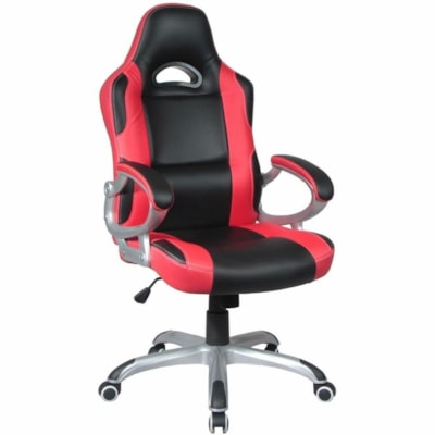 TygerClaw Executive High-Back Gaming-Style Chair, Black/Red - Polyurethane Seat Material - Black Back Color - Polyurethane Back Material - Silver Frame Color - High Back - Black, Red - Polyurethane - Armrest Gaming Style Chair Black and R ed
