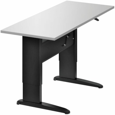 Global Manual Height-Adjustable Table, 56" x 30" x 26"-46" - For - Table TopRectangle Top - Black Base - 2 Legs - Height Adjustable - 56" (1422.40 mm) Table Top Width x 30" (762 mm) Table Top Depth - 46" (1168.40 mm) Height - Commercial - Assembly Required - White - Laminate WHITE  BLACK BASE/LEGS 