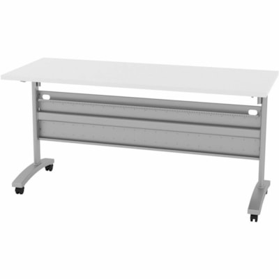 HDL Levels 23-3/4" x 59" Flip Top Mobile Training Table, Pure White - Band Edge - Material: Laminate - Finish: Pure White, Laminate - Durable, Cable Management, Heavy Duty, Locking Casters, Perforated Modesty Panel, Flip Top, Keyboard Tray - For Commercial, Training 59.25"W X 23.75"D X 29"H PURE WHITE / METALLIC