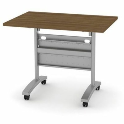 HDL Levels 35-1/2" x 23-3/4" Flip Top Mobile Training Table, Black Walnut - 29" (736.60 mm) Height x 35.5" (901.70 mm) Width x 23.8" (603.25 mm) Depth - 0 - Band Edge - Material: Laminate - Finish: Laminate, Black Walnut - Flip Top, Mobility, Edge Banding, Cable Management, Modesty Panel, Heavy Duty 35.5"W X 23.75"D X 29"H BLACK WALNUT / METALLIC