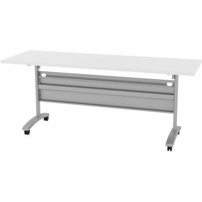 HDL Levels 23-3/4" x 71" Flip Top Mobile Training Table, Pure White - Band Edge - Material: Laminate - Finish: Pure White, Laminate - Durable, Cable Management, Casters, Heavy Duty, Locking Casters, Perforated Modesty Panel, Flip Top, Keyboard Tray - For Commercial, Training 71"W X 23.75"D X 29"H PURE WHITE / METALLIC