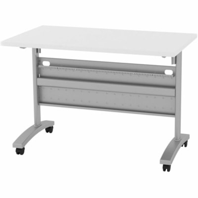 HDL Levels LEV-2442TBL-TU54 Training Table - 29" (736.60 mm) Height x 41.5" (1054.10 mm) Width x 23.8" (603.25 mm) Depth - Band Edge - Material: Laminate, Metal - Finish: Pure White - Flip Top, Cord Management, Mobility, Durable, Edge Banding, Modesty Panel, Cable Management, Heavy Duty, Locking Cas 41.5"W X 23.75"D X 29"H PURE WHITE / METALLIC