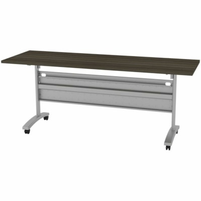 HDL Levels Training Table - 29" (736.60 mm) Height x 71" (1803.40 mm) Width x 23.8" (603.25 mm) Depth - Material: Laminate - Finish: Laminate, Gray Dusk - Flip Top, Mobility, Edge Banding, Modesty Panel, Cable Management, Heavy Duty, Locking Casters, Durable - For Commercial 71"W X 23.75"D X 29"H GREY DUSK / METALLIC