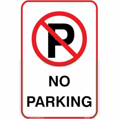 Safety Media Aluminum Parking Sign, No Parking, Black/Red on White - Print/Message "NO PARKING (NO PARKING SYMBOL)" - 12" (304.80 mm) Width x 18" (457.20 mm) Height - Rectangular Shape - Black, Red Print/Message Color - Durable, Single Sided, Hanging Hole, Pre-printed, Anti-reflective - Parking Lot, ALUMINUM FOR DURABILITY UV RESISTANT PRINTING