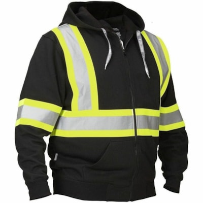 Forcefield Black Safety Hoodie with Attached Hood, Large - Large - Zipper Closure - Polyester - Black - Attached Hood, Anti-pill, Heavy Duty, 2-layered - 1 / Unit ZIPPER FRONT  ATTACHED HOOD 