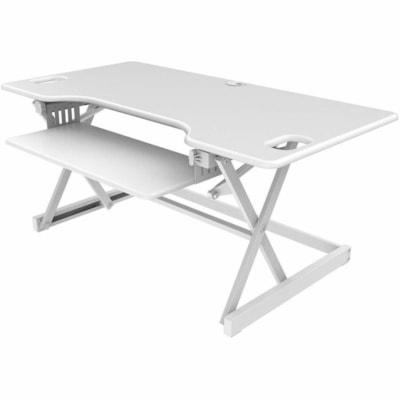 Rocelco 46" Large Height-Adjustable Standing Desk Riser, White - 46" (1168.40 mm) Width x 23.60" (599.44 mm) Depth - Desk - Matte - Steel, Laminate, Medium Density Fiberboard (MDF), Metal - White - For Multipurpose, Computer, Monitor, Notebook, Commercial - Keyboard Tray, Ergonomic, Grommet, Cord Ma table Desk Riser 