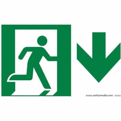 Safety Media - "Running Man" , "EXIT (ARROW DOWN)" Print/Message - Durable, Double-sided Tape, Easy Installation, Non-toxic, Washable, Pre-printed, Easy to Use, Easy to Clean, Glow-in-the-dark, Non-radioactive, Explosion Proof - Safety, Sign - Photoluminescent Plastic/ Unit PHOTOELUMINESCENT-DOESN'T REQU ELECTRICAL POWER BUT USES LIGH