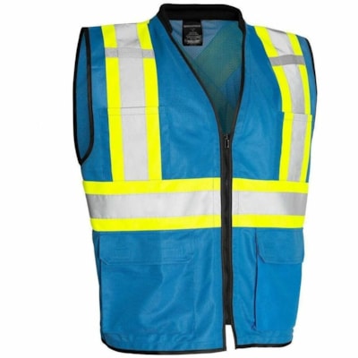 Forcefield Hi Vis Traffic Safety Vest, Blue, S/M - Small/Medium Size - Zipper Closure - 4 Pocket(s) - Polyester - Blue - Front Zipper Closure, Cargo Pocket, Padded Collar, Comfortable, Retroreflective - 1 / Unit FRNT ZIPPER CLOSURE  MESH BACK CSA Z96-15 CLASS 1 LEVEL 2