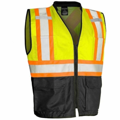 Forcefield Hi Vis Traffic Safety Vest, Lime Yellow, 2XL/3XL - 2-Xtra Large/3-Xtra Large Size - 4 Pocket(s) - Polyester - Lime Yellow - Cargo Pocket, Padded Collar - 1 / Unit FRNT ZIPPER CLOSURE  MESH BACK CSA Z96-15 CLASS 2 LEVEL 2