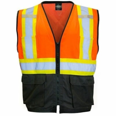 Forcefield Hi Vis Traffic Safety Vest, Orange, L/XL - Large/Extra Large Size - Zipper Closure - 4 Pocket(s) - Polyester - Orange - Front Zipper Closure, Comfortable, Padded Collar - 1 / Unit FRNT ZIPPER CLOSURE  MESH BACK CSA Z96-15 CLASS 2 LEVEL 2