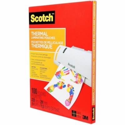Scotch - Pochettes de pelliculage thermique Scotch®, TP3854-100-C, 3 mil, 100/paquet - Sheet Size Supported : format lettre largeur de 8,50 po (215,90 mm) x longueur de 11 po (279,40 mm) - Laminating Pouch/Sheet Size : largeur de 9 po (228,60 mm) x longueur de 11,50 po (292,10 mm) x épais TP3854-100-C 9INX11.5IN (228MMX291MM)