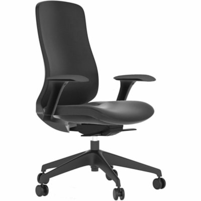 HDL Zeus Mid-Back Chair - Black Polyurethane Seat - Black Polyurethane Back - Black Aluminum Frame - Mid Back - 5-star Base - Black - Armrest - 1 / Unit BLACK PREMIUM POLYURETHANE SEAT/BACK