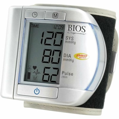 Bios Diagnostics Precision 6.0 W100 Blood Pressure Monitor - For Blood Pressure, Heart Rate, Pulse Rate - Alarm, Irregular Heartbeat Detection, Comfortable, Compact TIME  DATE 