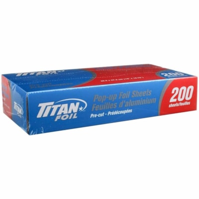 TITAN Pop-Up Foil Sheets, 200/PK - 10.75" (273.05 mm) Width x 12" (304.80 mm) Length x 0.9 mil (0 mm) Thickness - Oven Safe, Freezer Safe, Interfolded, Pre-cut - Aluminum - Silver - 200 / Pack 12" X 10.75" 200 SHEETS 