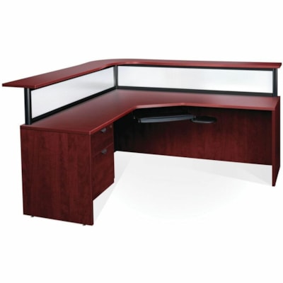 HDL Innovations Desk/Return/Pedestal Set - Box, File Drawer(s) - Band Edge - Material: Wood - Finish: Royal Mahogany - Durable, Ball Bearing Slide, Edge Banding, Left-handed Configuration - For Reception Area ROYAL MAHOGANY FINISH 77"W X 77"D X 43"H