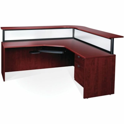 HDL Innovations Reception Desk - Band Edge - Material: Aluminum, Wood - Finish: Royal Mahogany - Right-handed Configuration, Edge Banding, Ball Bearing Slide, Durable - For Reception Area ROYAL MAHOGANY FINISH 77"W X 77"D X 43"H