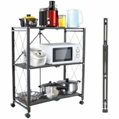 TygerClaw "TYDS140045S" 3-Layer Folding Mobile Steel Shelving Unit - 3 Shelf(ves) - 3 Tier(s) - Mobility, Foldable, Lockable, Handle, Lockable Casters, Heavy Duty - Blue, Purple, White - Steel, Polyester le Steel Shelving Unit 