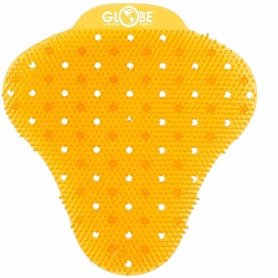 Globe Aquös Heavy-Duty Anti-Splash Urinal Screens - 7.25"L X 1"W X 7.9"H /Orange Mango - Lasts upto 60 Days - Anti-splash, Deodorizer - 12 / Case - Orange ANTI SPLASH LAST 60 DAYS