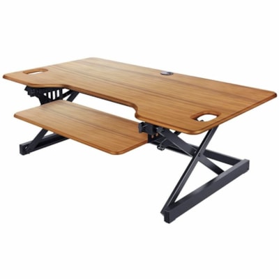 Rocelco 46" Large Height-Adjustable Standing Desk Riser, Teak - 45 lb (20411.66 g) Load Capacity - 46" (1168.40 mm) Width x 23.60" (599.44 mm) Depth - Desk - Matte - Steel, Laminate, Medium Density Fiberboard (MDF), Metal - Teak - For Multipurpose, Computer, Monitor, Notebook, Commercial - Keyboard  table Desk Riser 