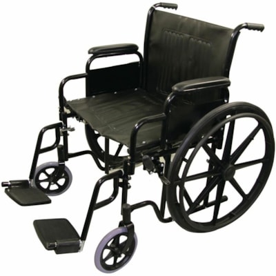 BIOS Medical 24" / 61 cm Bariatric Wheelchair - 400 lb (181436.95 g) Load Capacity - 8" (203.20 mm) Wheel - 24.02" (610 mm) Seat - Heavy Duty, Foldable, Removable Arm, Seat Height Adjustment, Lightweight, Footrest - Black - Steel STEEL FOLDING FRAME LIGHTWEIGHT PVC UPHOLSTERY