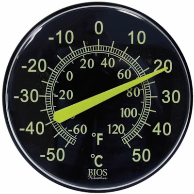 BIOS Weather 12" / 30.5 cm Outdoor Neon Dial Thermometer - 58°F (-50°C) to 122°F (50°C) - Weather Resistant, Easy to Read - For Indoor/Outdoor GLOWS IN NEON LIGHT WEATHER RESISTANT
