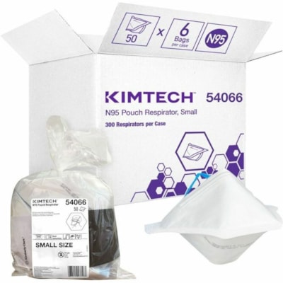 KIMTECH N95 Pouch Respirator - Small - Particulate Protection - Polypropylene - White - Comfortable, Breathable, Foldable, Adjustable Nose-piece, Soft, Stretchable, Latex-free, Head Strap, Lightweight - 50 / Pack  SMALL SIZE WHITE W/2 BLUE HEADBANDS