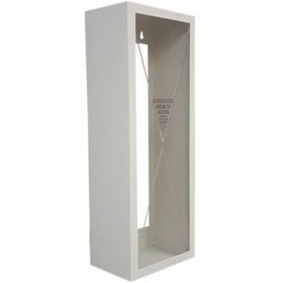 Safety Media Fire Extinguisher Cabinet - 10 lb (4535.92 g) Load Capacity - 22" (558.80 mm) Height x 8" (203.20 mm) Width x 5.50" (139.70 mm) Depth - Metal, Plastic - Beige, Oyster - For Fire Extinguisher - Lockable METAL BOX  NO KEY  PLASTIC LEN INTERIOR USE  BEIGE  HARDWARE