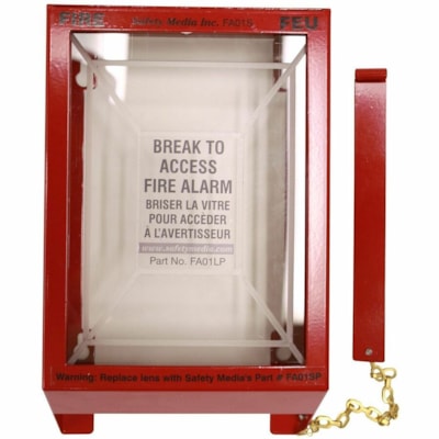 Safety Media Fire Alarm Pull-Station Cover - Durable - Vandal Resistant, Damage Resistant - Plastic, Metal - Red METAL FRAME WITH PLATIC LENS PUNCH OUT HAMMER & HARDWARE