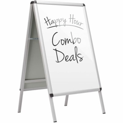 Quartet Improv Sign Holder - 24" (609.60 mm) Width x 50" (1270 mm) Height - Double Sided - Freestanding, Weather Resistant, Anti-glare, Foldable, Rounded Corner, Dry Erase Surface, Non-slip - Outdoor, Indoor - Aluminum, Plastic - Silver DOUBLE SIDED QUARTET 